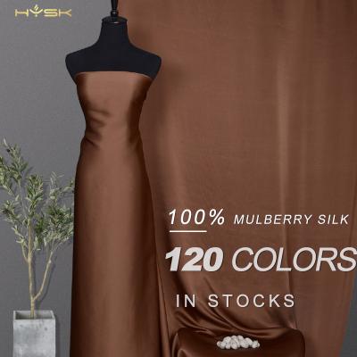 China Single Brown HYSK Meter Duchess Silk Crepe Satin Fabric 100% China Organic Natural Real Pure Silk For Dress Bedding for sale