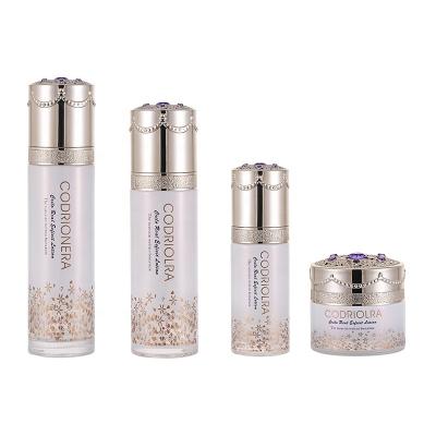 China High Grade Cosmetic Round Glass Bottle Set 50g 120ml Milk Cream Lotion Essence 100ml Skin Care 40ml Cosmetic Glass Bottle for sale