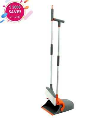 China EST Home High Quality Detachable Handle Broom Plastic Orange Long and Upright Dustpan Set for sale