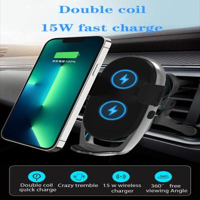 China New Car Support Navigation Bracket 15W Smart Watch Coil 15W Smart Dual Sensor Charger Car Mobile Phone Wireless Support for sale