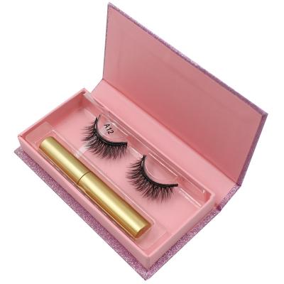 China Natural Soft Magnetic Glue Private Label Eyeliner Box Packaging Box Packaging False False Silk Magnetic Eyelashes With Tweezers for sale