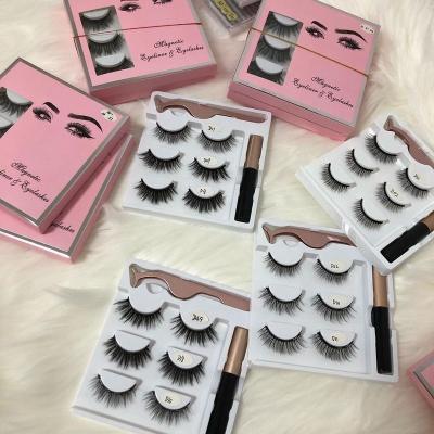 China 2021 Natural high quality custom packaging box vegan soft magnetic eyelashes with eyeliner for sale