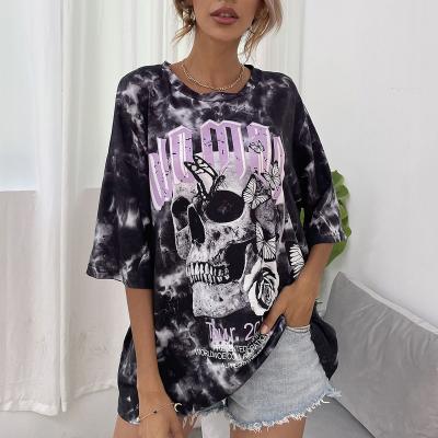 China Hot Casual Graphic T Shirt Free Size Hip Hop Anti-wrinkle Letter T-shirts Women Tie Dye Summer Oversize T-shirt for sale