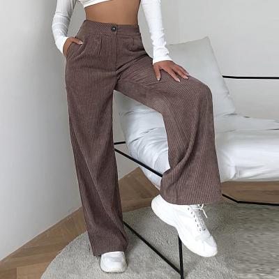 China 2021 Wholesale Loose Fit Soft Wide Leg Anti-Wrinkle Fly Waist Anti-Wrinkle Corduroy Casual Zipper Pants for sale