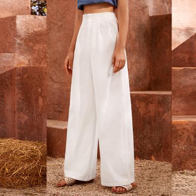 China 100% COTTON Anti-Wrinkle Wide Leg Pants Organic High Waist Pleat Pants Hide White Straight Leg Sweatpants for sale