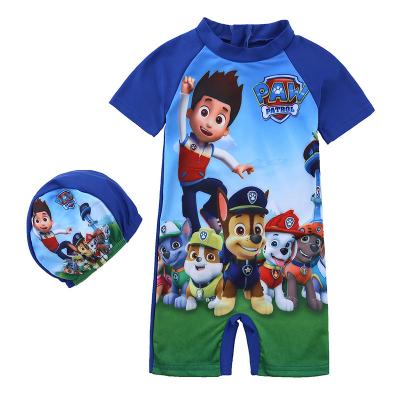 China Baby Boy Kids Swimwear Quick Dry Swimwear With Hat Cuteness Printing One Piece Swimsuit for sale