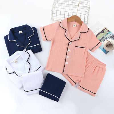 China Home Wear 2021 Children Cozy Canvas Sleepwear Pajamas Summer Cotton Shorts Sheath Kids Pajamas for sale