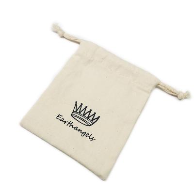 China Recyclable Custom Printed Jewelery Pouches Drawstring Cotton Muslin Small Bags for sale