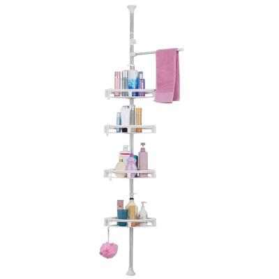 China BAOYOUNI Space Saving 4 Tier Shower Caddy Shelf Bathroom Corner Organizer No Drilling Triangle Adjustable Toilet Storage Rack With Lap Bar for sale