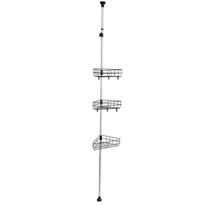 China Wholesale Space Saving Rise 3 Tier Pole Single Telescopic Organizer Rack Bathroom Corner Stretched Height Adjustable Storage Shelves for sale