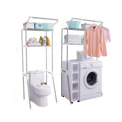 China Flexible Adjust Width BAOYOUNI 2 Tier Adjustable Metal Bathroom Storage Shelves Over Washing Machine Shelf Space Saver Over Organizer Toiletry Rack for sale