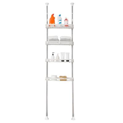 China BAOYOUNI Standing Type Spring Unit Space Saver Bathroom Shelf 4 Layer Tension Position Toilet Rack Laundry Organizer Telescopic for sale