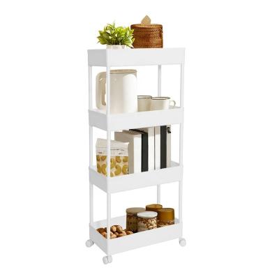 China BAOYOUNI Storage Cart 4 Tier Indoor Movable Slim Serving Cart Narrow Slide Out Easy Roll Out Shelf Organizer with 14cm Width for sale