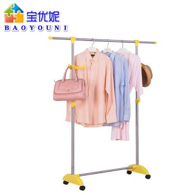 China Optional BAOYOUNI 3 Colors Movable Stainless Steel Balcony Single Pole Laundry Drying Rack With Wheel for sale