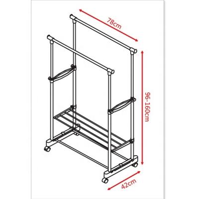 China BAOYOUNI Material Eco-friendly Multi-Function Movable Hanging Garment Rail Stainless Steel High Quality Adjustable Clothes 2 Poles Rack for sale