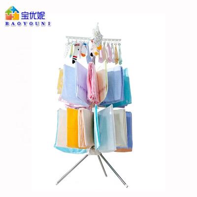 China Sustainable Portable 3 Tier Plastic Towel Drying Rack Baby Clothes Foldable Laundry Rack With Clips Hanger Socks Underwear for sale