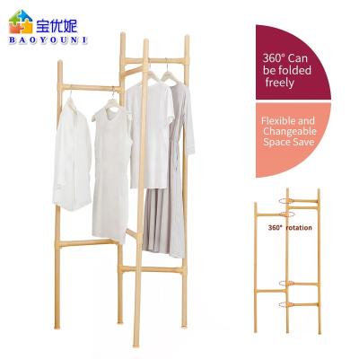 China BAOYOUNI Expandable Wooden Color Coat Hat Rack Corner Rack Indoor Foldable Clothes Bag Hanging Shelf for Entryway Bedroom Office) for sale