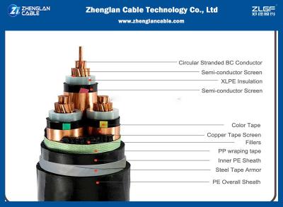 China 6 zu Stromkabel-Kupfer-Leiter-Three Cores XLPE 35kv Millivolt Isolierungs-gepanzertem elektrischem Kabel zu verkaufen