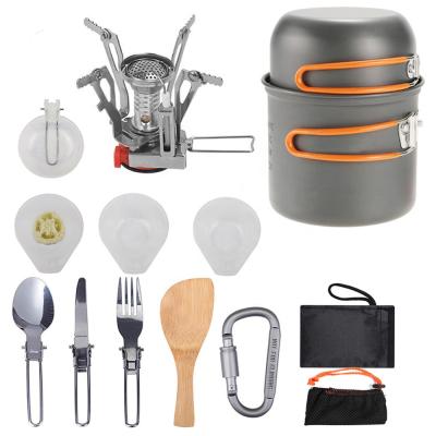 China Outdoor Camping Cookware Multifunction and Drinking Outdoor Camping Hiking Equipment 1-2people With Stove for sale