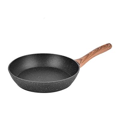 China 2020 Hot Sale Forged Aluminum Frying Pan Sartenes Non-Stick Marble Coating Viable With Wooden Handle for sale