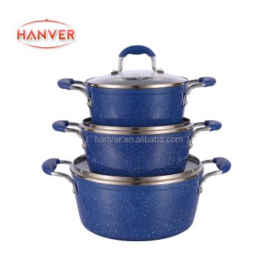 China Sustainable Ceramic Marble Liner Forged Aluminum Casserole Set With Induction for sale