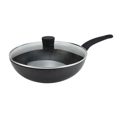 China Majestic and premium durable forged non-stick wok pan twill pan matt black painting soft handle for sale