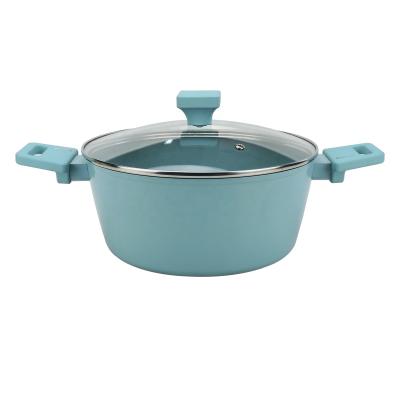 China Durable aluminum forged blue ceramic coated stock casserole cookware set soup pot pots 20/22/24/26/28cm for sale