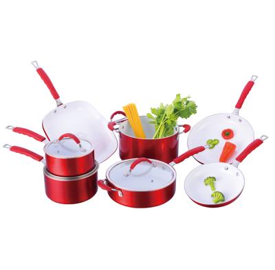 China Sustainable Ceramic Nonstick Coating Aluminum 11pcs Cookware Set Amc Cookware Set With Silicone Handle for sale