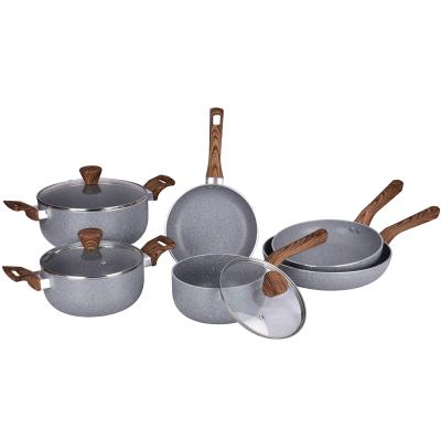 China AMC High Qualtity Non-Stick Viable Stone Marble Aluminum Cookware Set Kitchen Dish Coating Set for sale