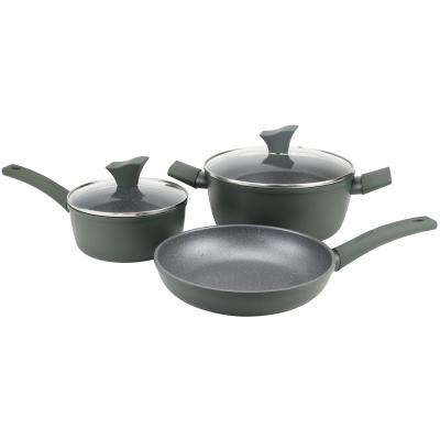 China 2021 Sustainable New Style Non-Stick Marble Coated Cookware Sets Casserole Casserole Sauce Pans With Rolled Thick Edge for sale