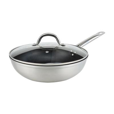 China 2020 New Design Wok Aluminum Metallic Paint Coating Thick Edge Sustainable Stick Non Cooking Pan Stainless Steel Handle for sale