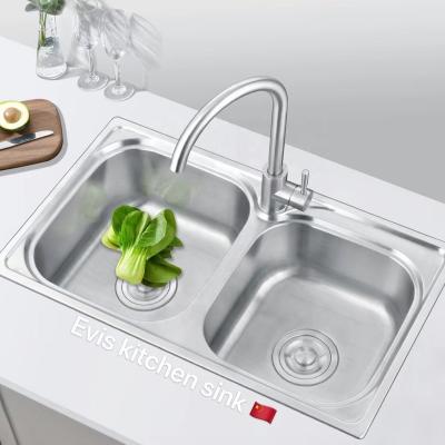 China Without Faucet China Factory One Piece SUS304 Stainless Steel Kitchen Sink Double Basin 7843 for sale