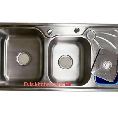 China Without Functional Double Faucet Chinese Manufacturer Bowl With Waste Bin 9245C Pressing Stainless Steel Kitchen Sink for sale