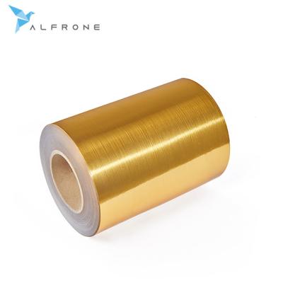 China Strong adhesive Self Adhesive PET Film Sticker Label Gold Brushed Finish Custom Size for Printing Waterproof Jumbo Roll for sale