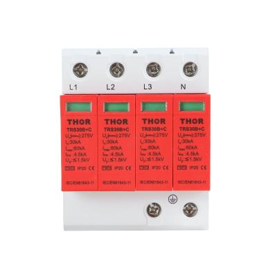 China AC SPD Surge Protector 275V 60ka 4 Power Poles TRS30B+C for sale