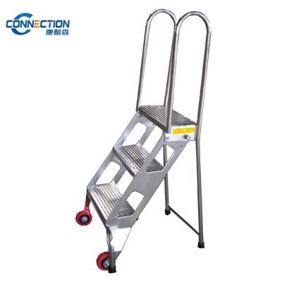 China Tools Warehouse Ladders Stainless Steel Industrial Rolling Folding Ladder For Sale for sale