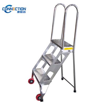 China Folding Ladders Stainless Steel Folding Ladder With Wheel And Three Steps On Sale for sale