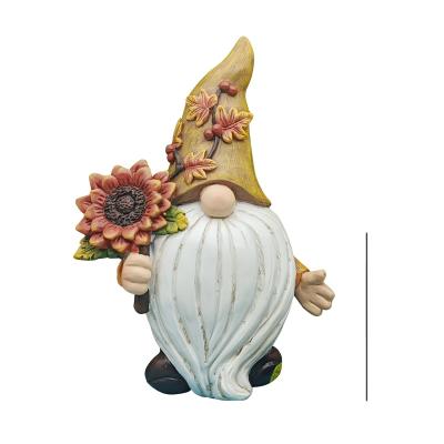 China Creative China Yellow Hat Resin Sculpture Green Gnome Cartoon Take A Sunflower Decoration Gift For Garden for sale