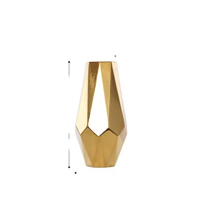 China Europe Gold Geometry Simply Nordic Light Luxury Plated Ceramic Vase for sale