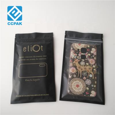 China ANTI-STATIC Clear Front Sea Through Matte Black Plastic Cell Phone Case Flat Ziplock Cover / Cables Packaging Bags for sale