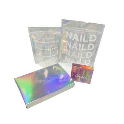 China Laser Moisture Proof Clear Holographic Foil Front Ziplock Bags, Makeup Packaging Hologram Cosmetic Paper Box for sale