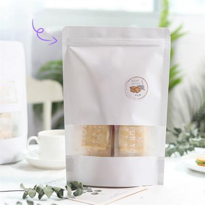 China BIODEGRADABLE White Kraft Paper Plastic Bag Package Food/Snacks/Candy Free Samples Stand Up Pouches With Window for sale