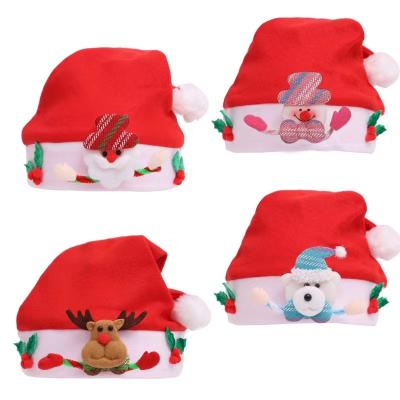 China Decorate Top Grade Red Christmas Plush Christmas Hat Santa Reindeer Snowman Short Hat For Kids Adults With LED Lights for sale