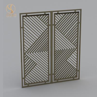 China Exquisite Geometric Metal Frame Pattern Screen Folding Detachable Wood Partition Wall Easily Assembled for sale