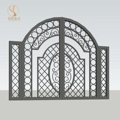 China Modern Luxury Antique Double Wrought Iron Double Gate Pedestrian Yard Garden Gate for sale