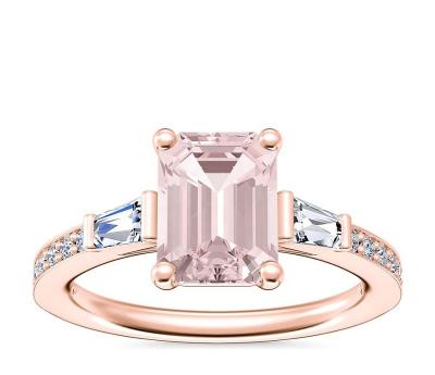 China FASHIONABLE Square Cut Morganite Gemstone Jewelry Rose Gold Plated 925 Sterling Silver Wedding Ring For Women for sale