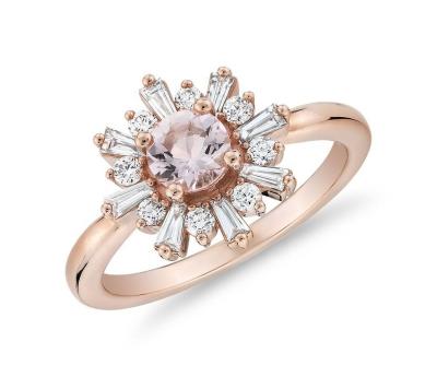 China wholesale TRENDY 925 sterling silver jewelry rose delicate gold plating morganite gemstone engagement ring for girl for sale