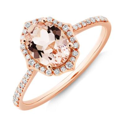 China TRENDY 925 Sterling Silver Morganite Jewelry Silver Engagement Ring Set Delicate Cubic Zirconia Band for sale