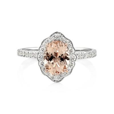 China FOLRA FASHIONABLE Design Oval Shape Morganite Ring Rhodium Plating 925 Sterling Silver Jewelry for sale