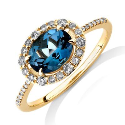 China TRENDY 18k Gold Plating 925 Yellow Sterling Silver Oval Cut Natural Blue London Topaz Gemstone Ring for sale